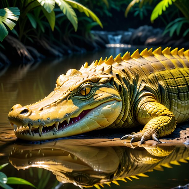 Pic d'un crocodile à boire jaune