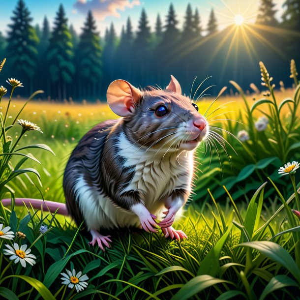 Image of a waiting of a rat in the meadow