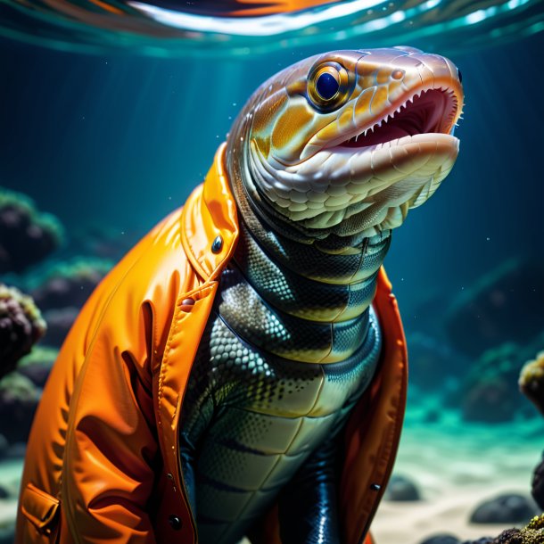 Picture of a eel in a orange jacket