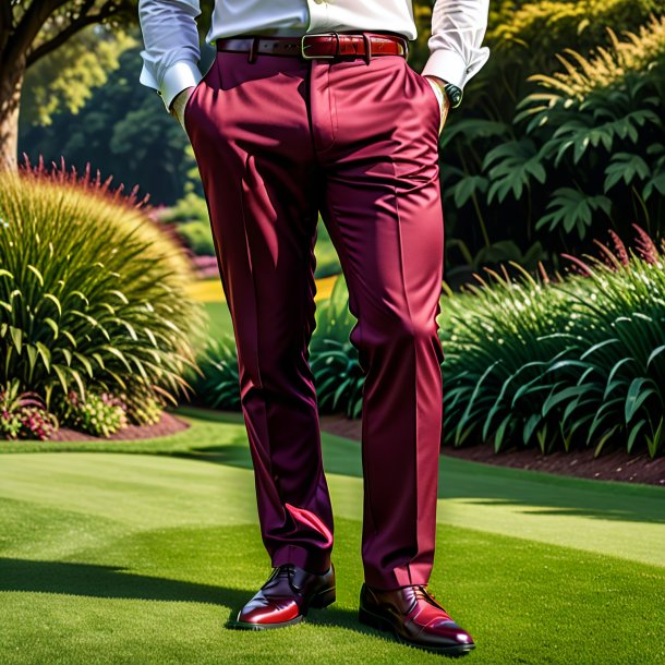 Image of a maroon trousers from grass