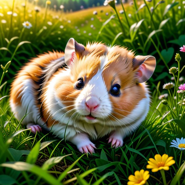 Photo d'un sommeil d'un hamster dans la prairie