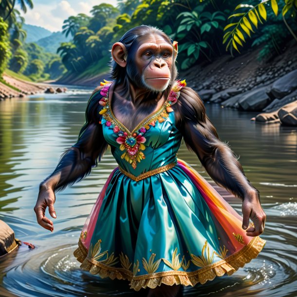 Dessin d'un chimpanzé dans une robe dans la rivière