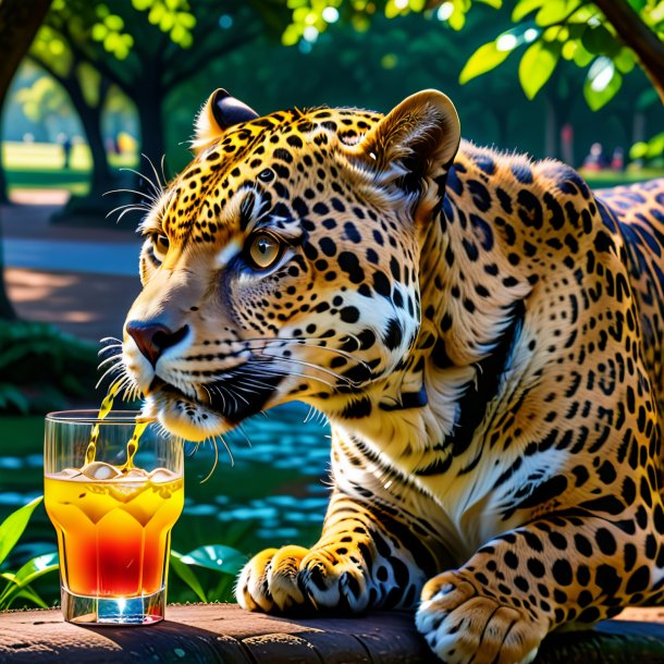 Foto de una bebida de un jaguar en el parque