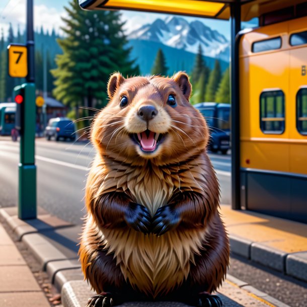 Imagem de um sorriso de um castor no ponto de ônibus