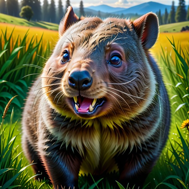 Imagen de un llanto de un wombat en el prado