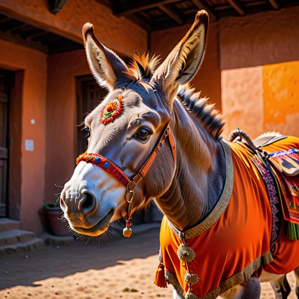 Pic of a donkey in a orange dress