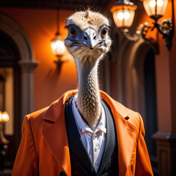 Photo of a ostrich in a orange coat