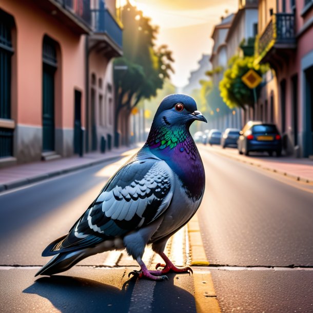 Foto de um pombo em um cinto na estrada