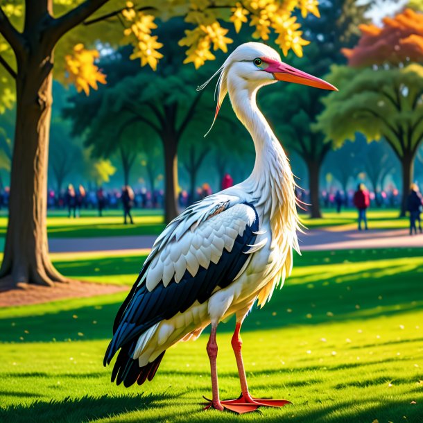 Picture of a stork in a sweater in the park