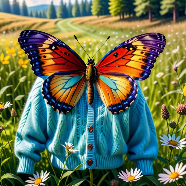 Image of a butterfly in a sweater in the meadow