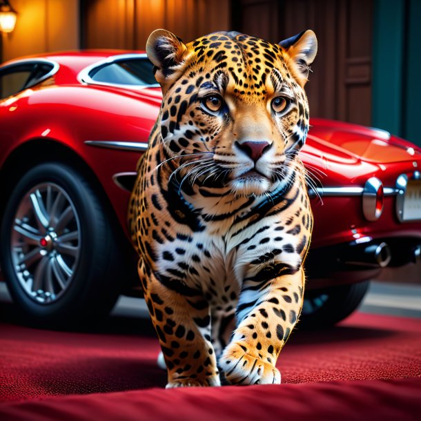 Imagen de un jaguar en un jeans rojo