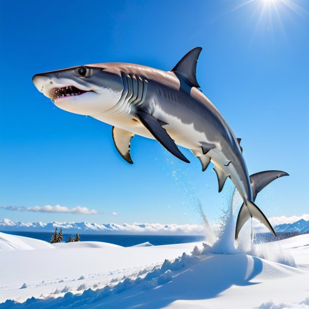 Pic d'un saut d'un requin à tête de marteau dans la neige