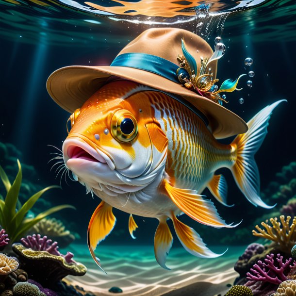 Image d'un poisson dans un chapeau dans l'eau