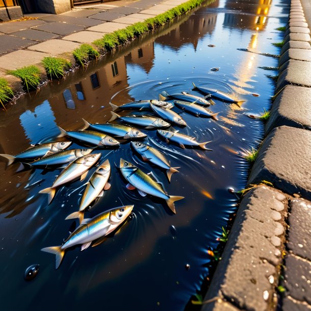 Photo of a drinking of a sardines in the puddle