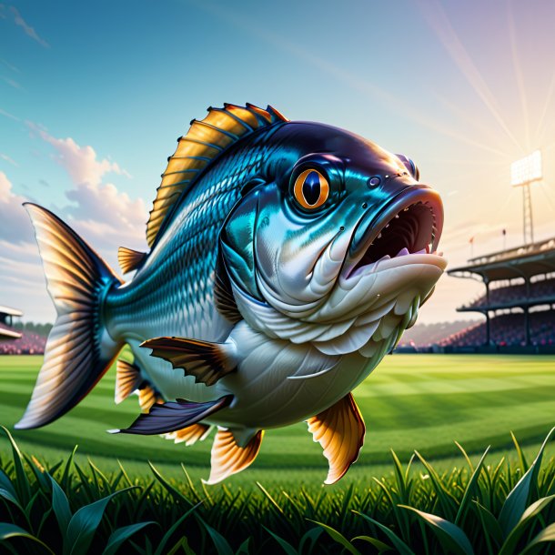 Illustration of a haddock in a gloves on the field