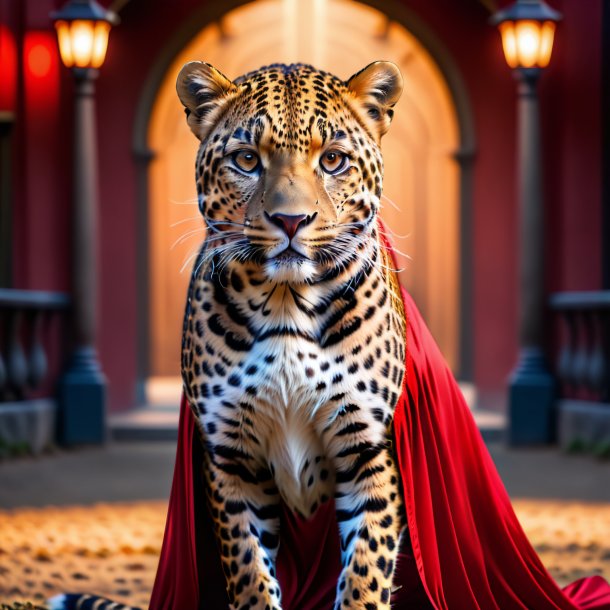 Foto de um leopardo em uma saia vermelha