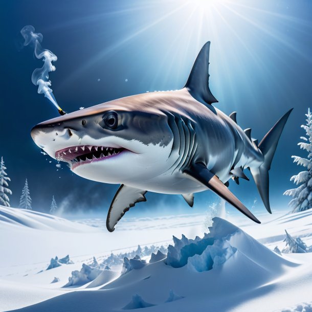 Pic of a smoking of a hammerhead shark in the snow