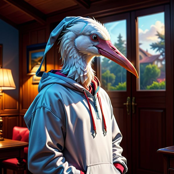 Drawing of a stork in a hoodie in the house