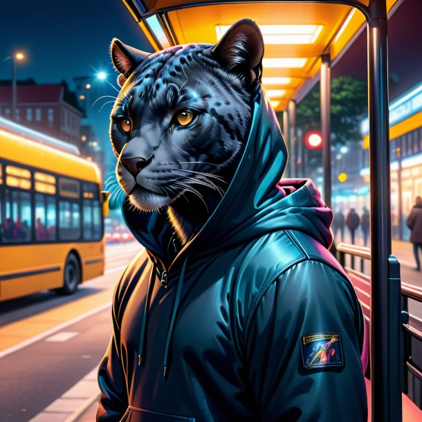 Drawing of a panther in a hoodie on the bus stop