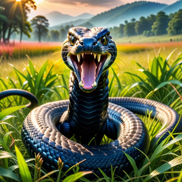 Image of a threatening of a cobra in the meadow