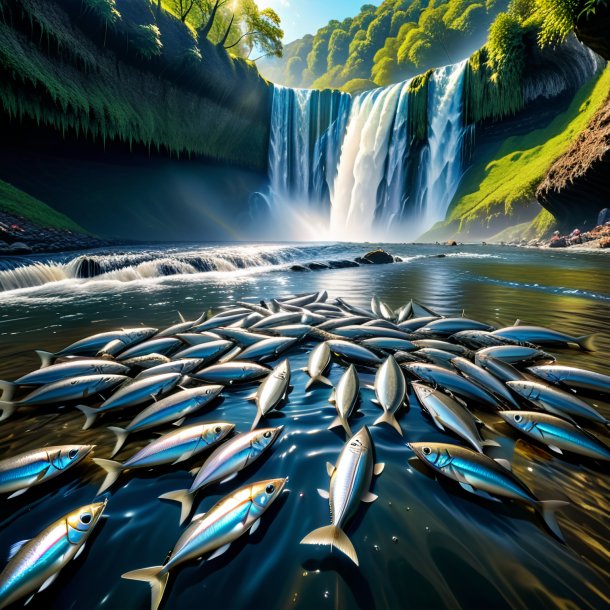 De uma bebida de uma sardinha na cachoeira