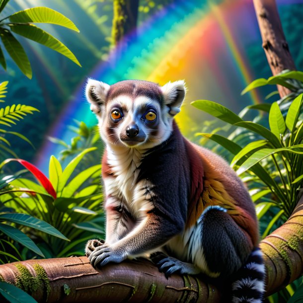 Photo of a resting of a lemur on the rainbow