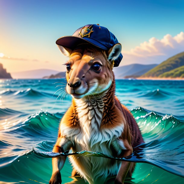 Image of a kangaroo in a cap in the sea