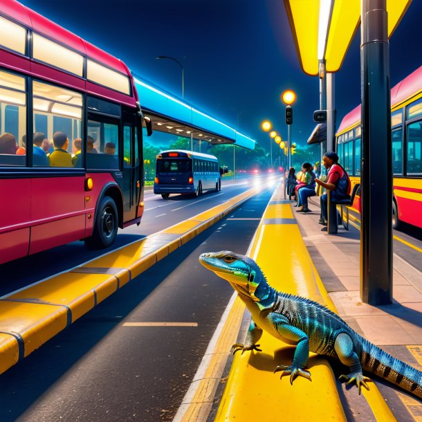 Image of a eating of a monitor lizard on the bus stop