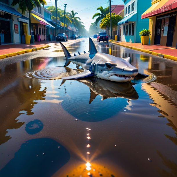 Pic d'une attente d'un requin à tête de marteau dans la flaque