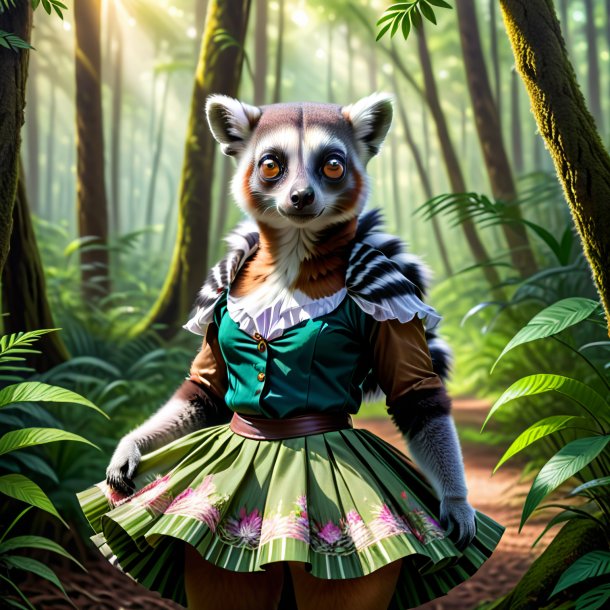 Picture of a lemur in a skirt in the forest