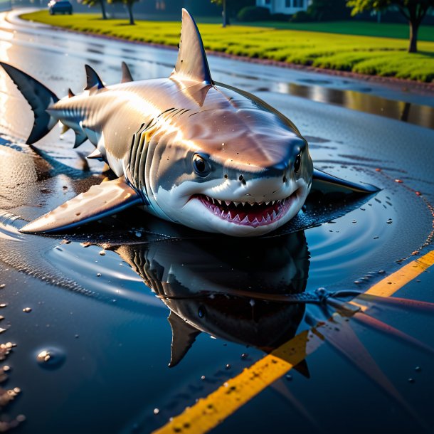 Foto de um tubarão em um cinto na poça