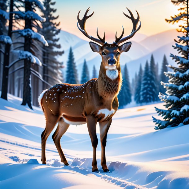 Photo of a deer in a trousers in the snow