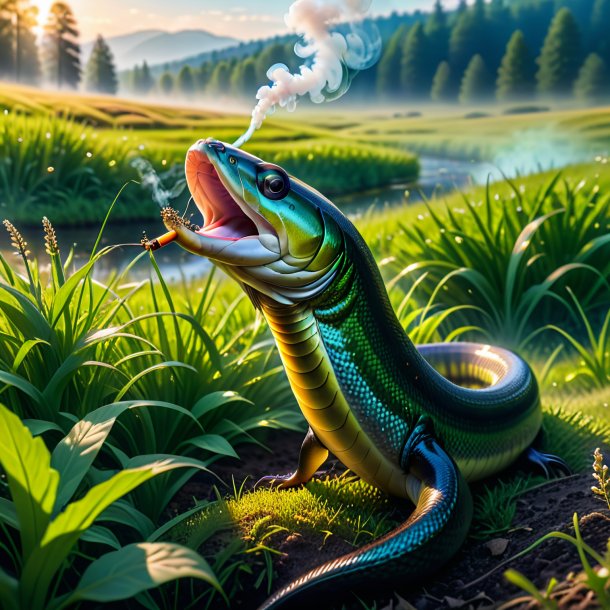 Photo d'un fumeur d'anguille dans la prairie