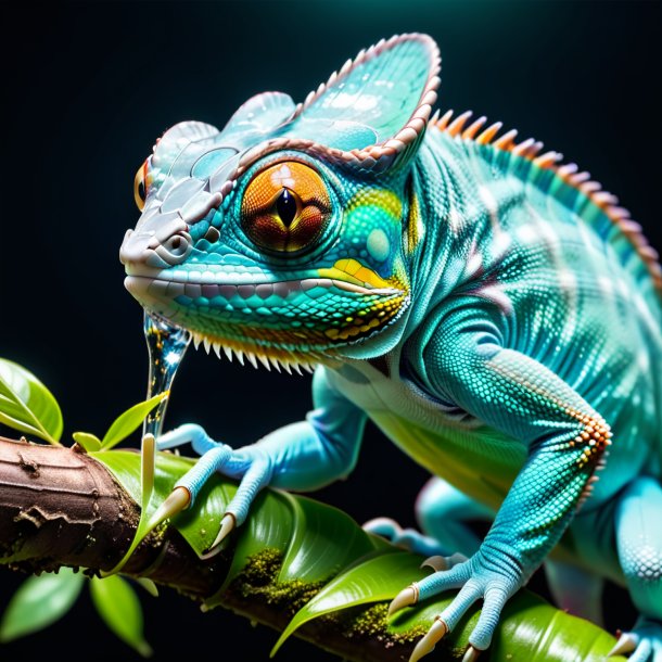 Pic of a aquamarine drinking chameleon