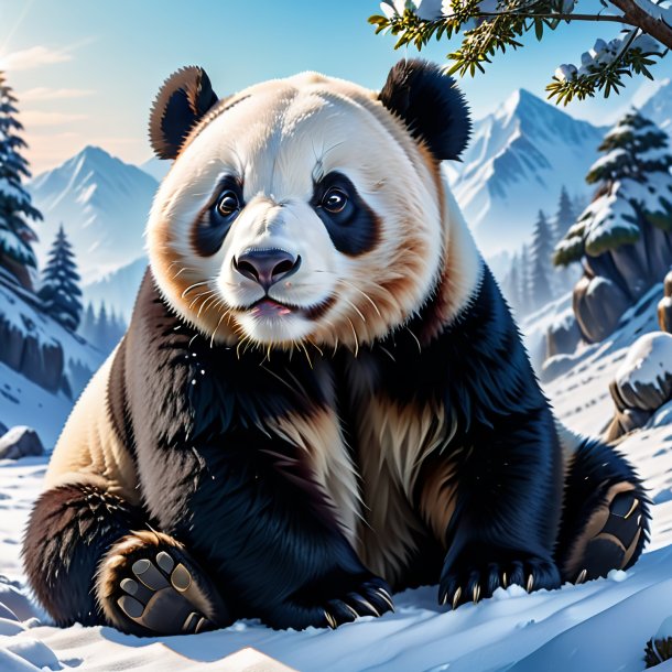 Image of a resting of a giant panda in the snow