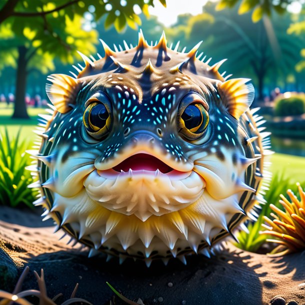 Photo of a pufferfish in a belt in the park