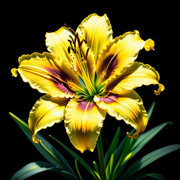 Illustration of a charcoal daylily, yellow