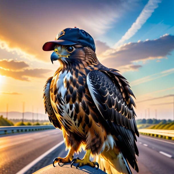 Imagem de um falcão em um boné na estrada