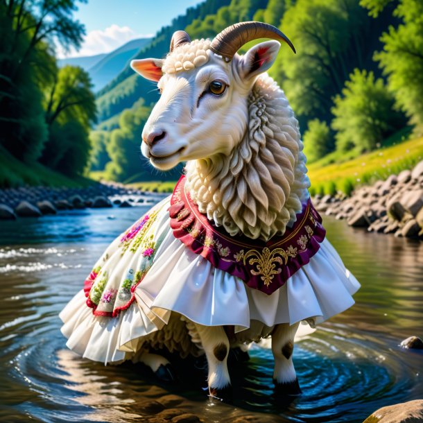 Pic of a sheep in a dress in the river