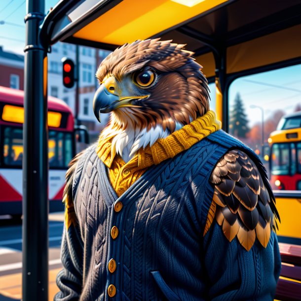 Illustration of a hawk in a sweater on the bus stop