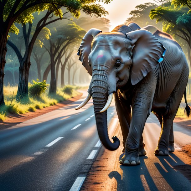 Foto de uma bebida de um elefante na estrada