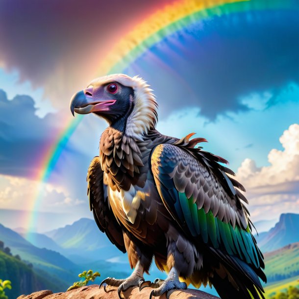 Photo of a smiling of a vulture on the rainbow