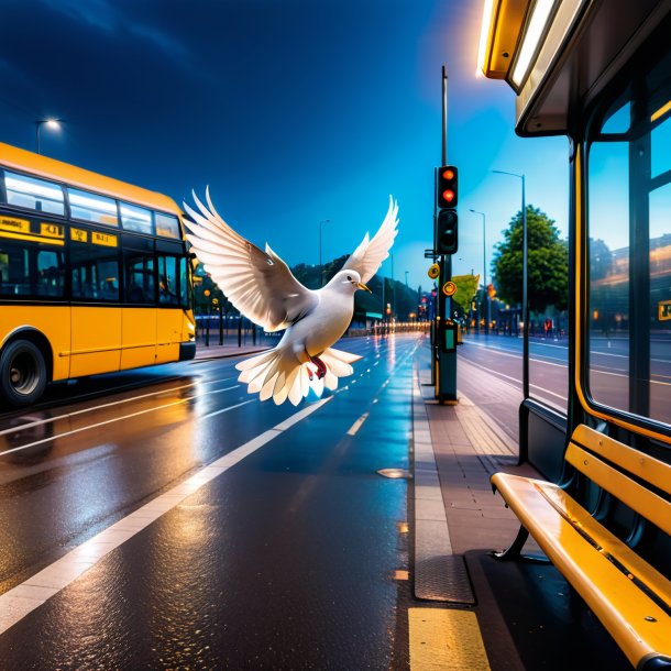 Photo of a swimming of a dove on the bus stop