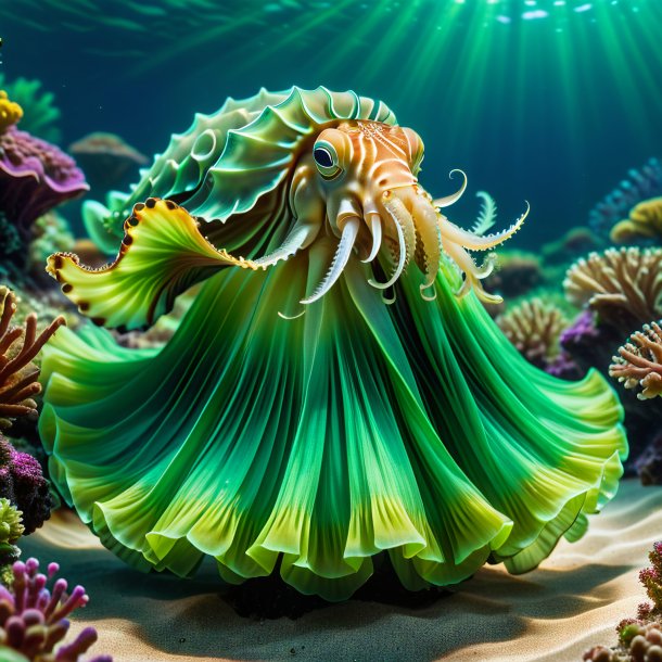 Photo of a cuttlefish in a green skirt