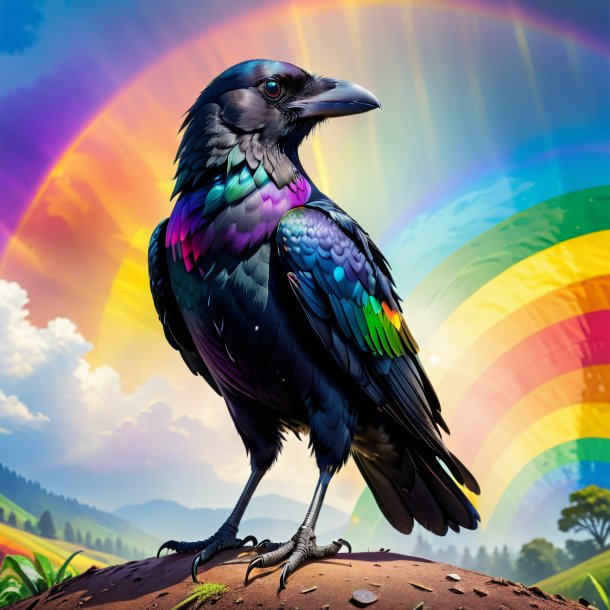 Picture of a crow in a trousers on the rainbow