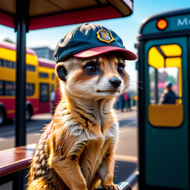 Image d'un meerkat dans une casquette sur l'arrêt de bus