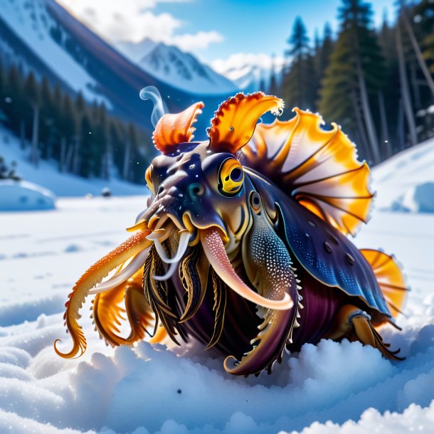 Pic of a smoking of a cuttlefish in the snow