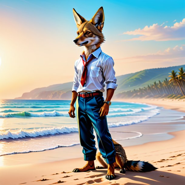 Drawing of a jackal in a trousers on the beach