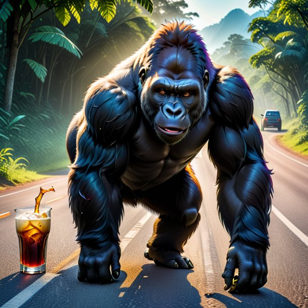 Photo of a drinking of a gorilla on the road