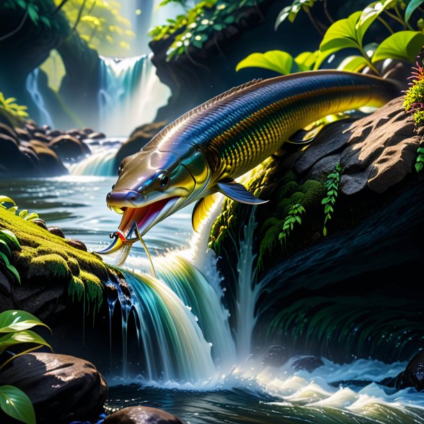 Picture of a drinking of a eel in the waterfall